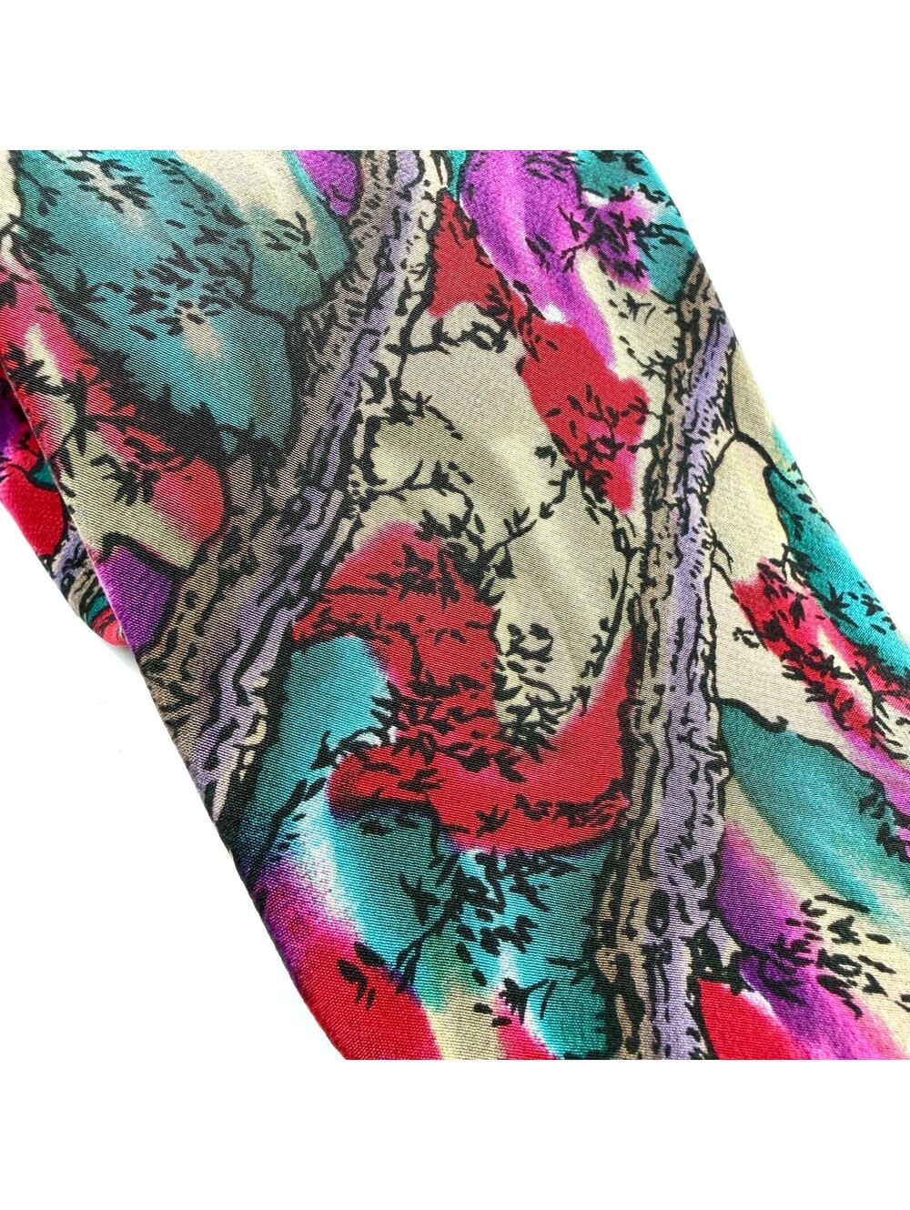 Vintage 90s Teal Purple Silk Watercolor Tree Print Tie - Picture 2 of 7